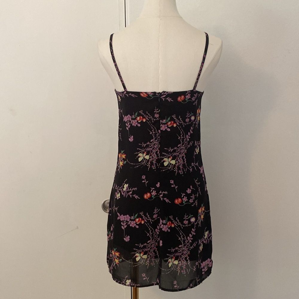 Vintage 90's/ Early 00's Black Floral Empire Waist Mini Dress Size Small - Picture 6 of 14